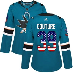 Damen San Jose Sharks Trikot Logan Couture 39 Teal USA Flag Fashion Authentic